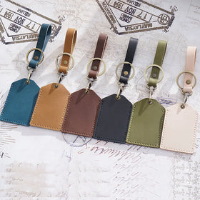 Handmade Leather Mini Bus Card Holder Keychain Student Campus Card Access Control Card Holder Protective Cover