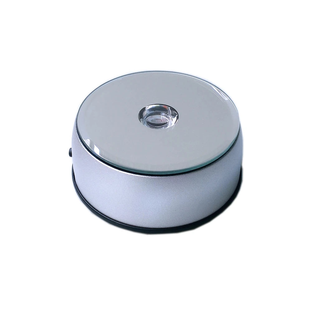 Silver Plastic LED Light Base with Mirror Top 4 LEDs Battery/Adapter Powered for Display Rotary Lamp Holders & Bases