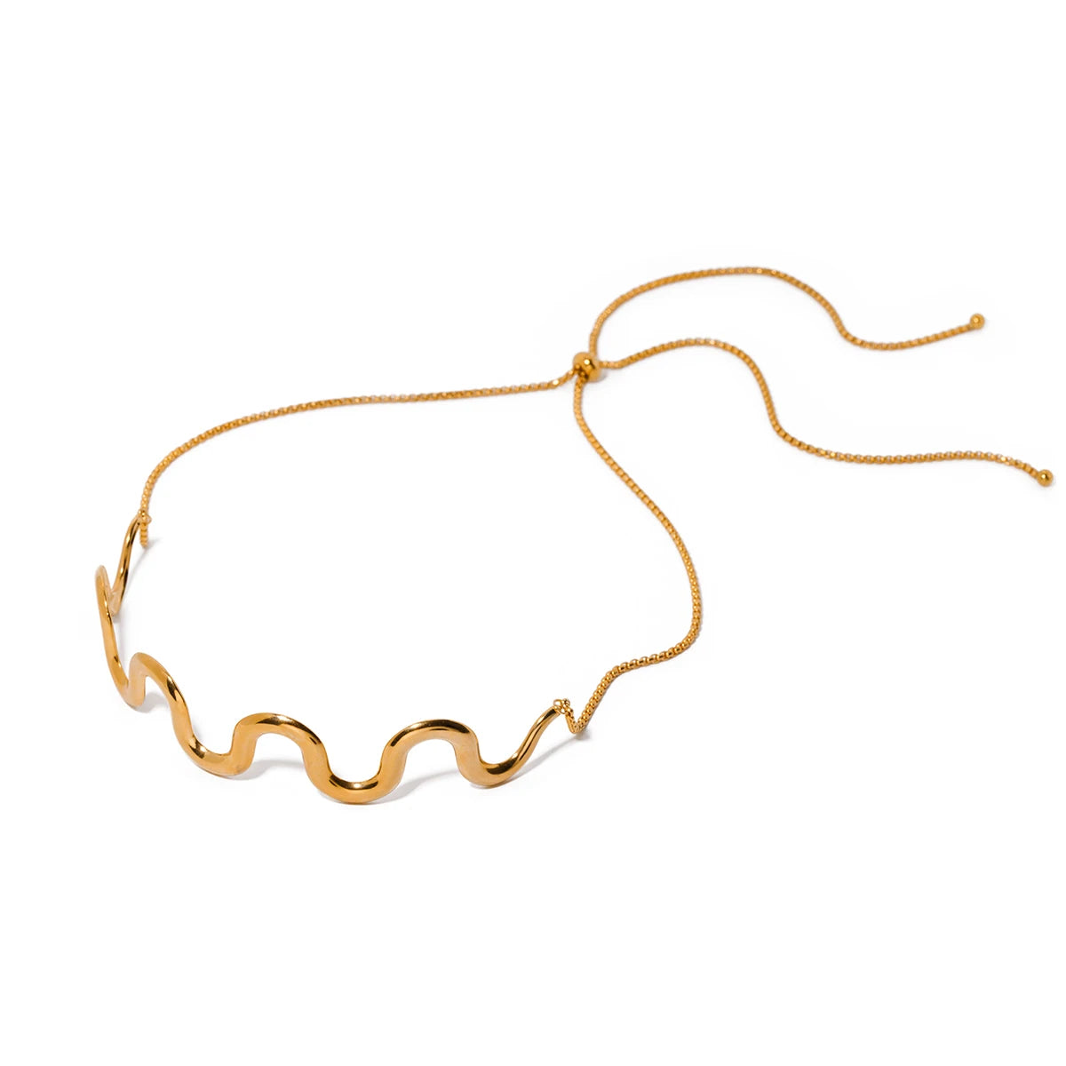 N&S Contemporary Minimalist 18K Gold Stainless Steel Wave Pull-Style Necklace for Engagement or Anniversary
