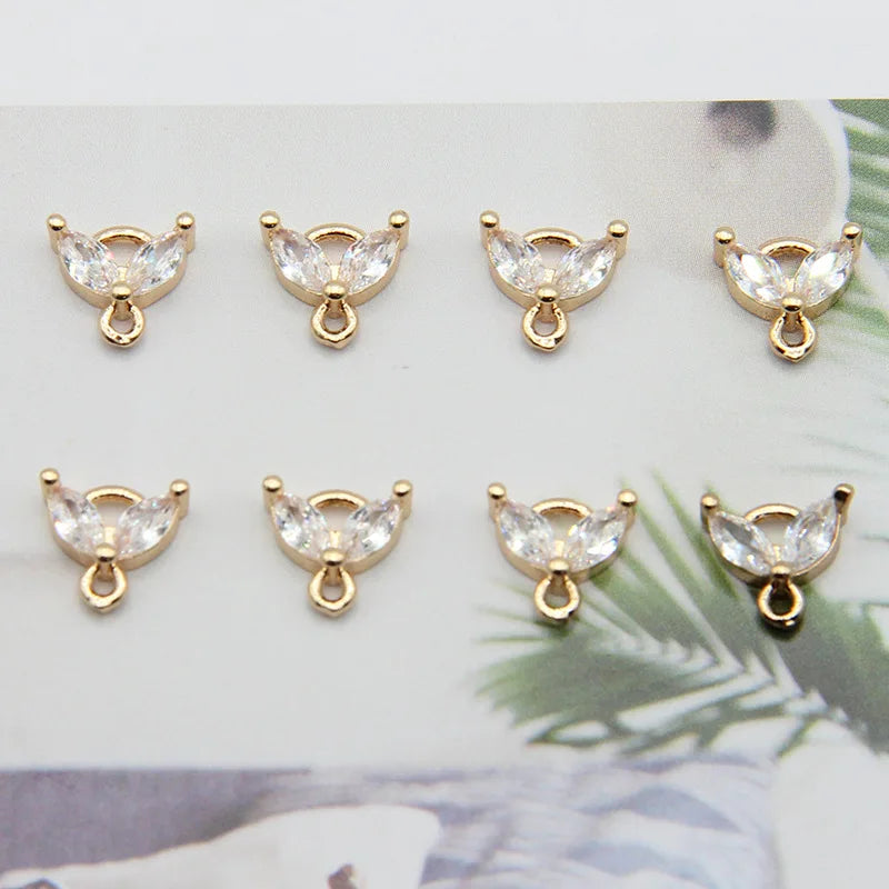 Minimalist Kc Gold Plated Hollow Leaf Pendant Diy Crystal Zircon Small Double Leaf Pendant for Diy Jewelry Accessories