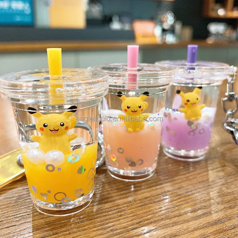 Cute Fancy New Design Light Color Liquid Floating Mini clear Drink Cup Keychain