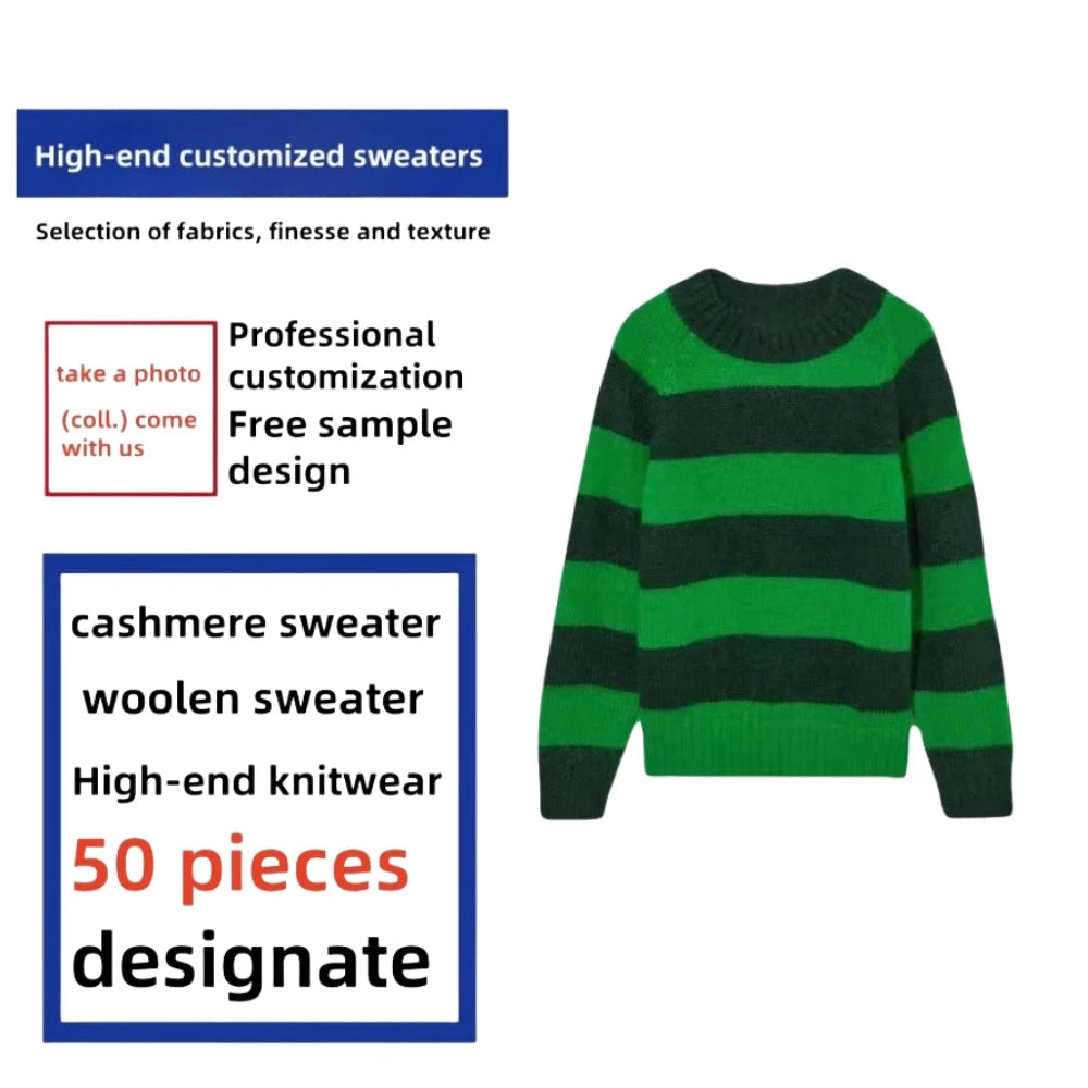 Women's Winter Striped Raglan Sleeve Crew Neck Long Sleeve Color Block Knit Sweater Front Logo Wholesale Fast Shipping Available