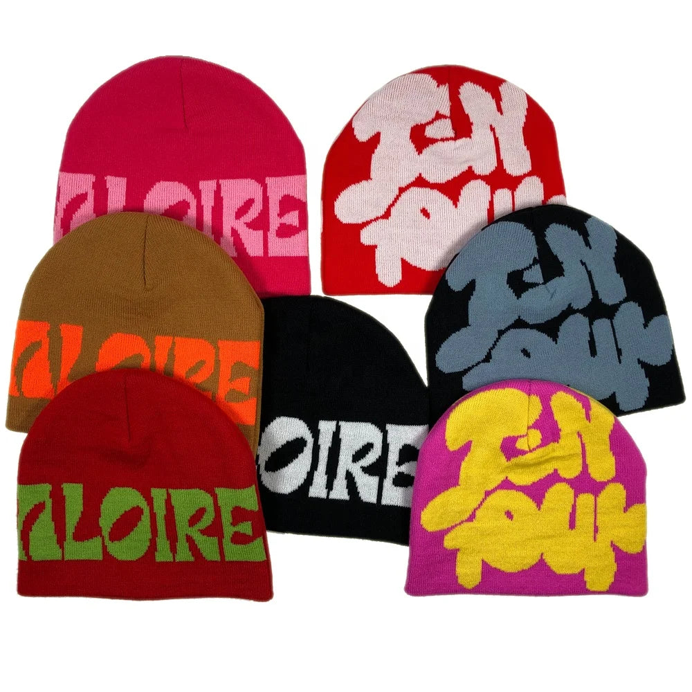 OEM Acrylic Fashion Unfold Winter Knitted Hat Custom All Over Full Print Jacquard logo Custom Skulls Beanie for Men and Women