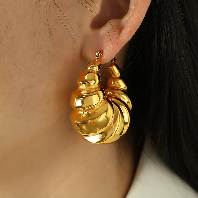 New 18K PVD Gold Plated Hollow Croissant Design Stainless Steel Big Statement Hoop Earrings Trendy Wholesale Jewelry for Gifts