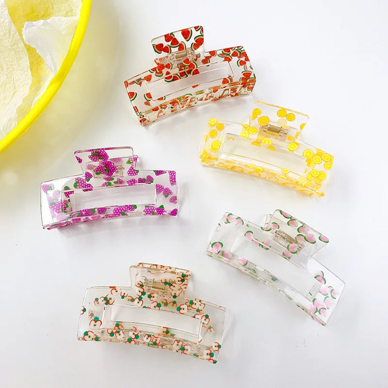 Korean version ins large fruit series  acrylic plate hair clip ponytail clip colorful hair claw