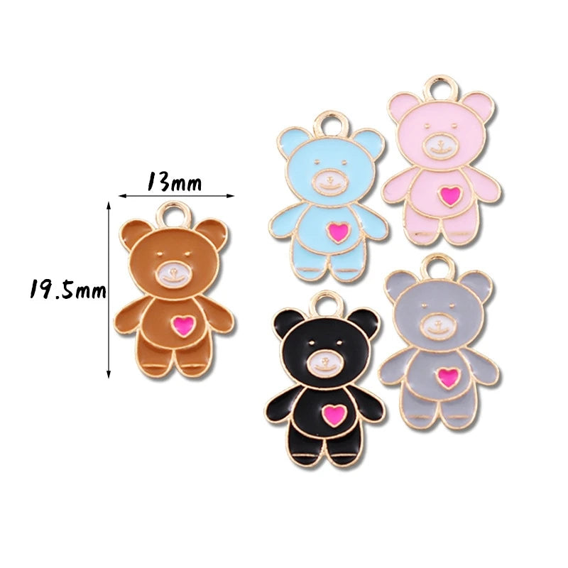 Enamel Bear Cartoon Cute Small Animal Charms Heart Love Bears Charm for Jewelry Making Charms DIY Keychain Crafts Supplies