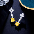 Women Leaf Square Cut Yellow Cubic Zircon Crystal Silver Plated Dangle Drop Earring for Ladies Fashion Korean Style Jewelry Gift