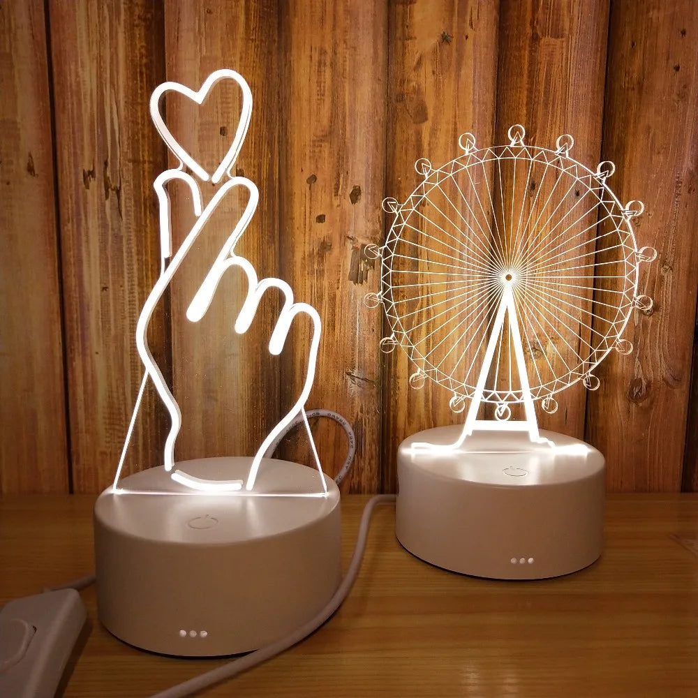3D Night Light Lamp LOVE Heart Christmas Valentine's Day Gift for Lover