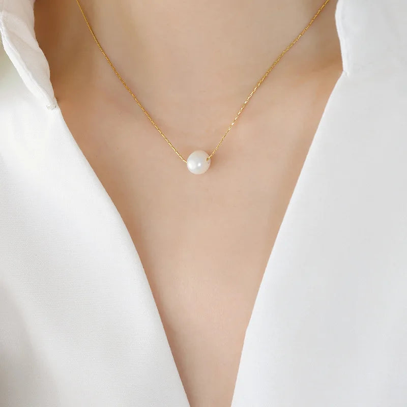 Fenny 18K Gold Plated Wholesale Waterproof Super Fine Dainty Chain Freshwater Pearl Pendant Stainless Steel Necklace for Women