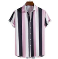 Resort Summer Digital Printing Fashion Casual Stripe Shirt for Men Geometric Lines Men's Short Sleeve Beach Loose Shirt