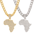 Fashion Jewelry Metal Alloy with Full Rhinestones Africa Map Pendant Style Thick Chain Necklace