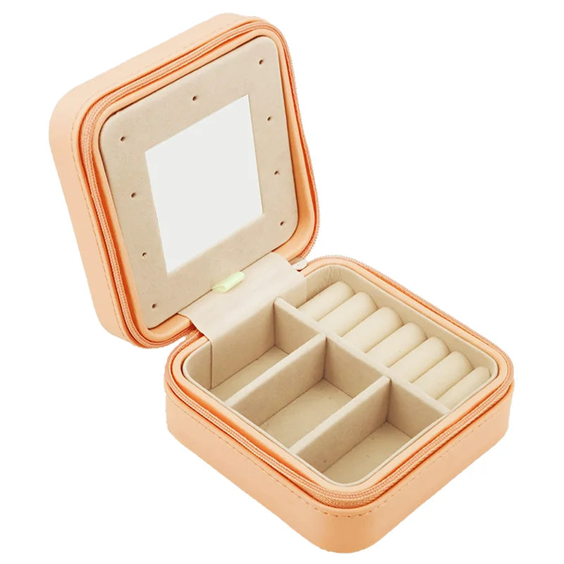 Red Travel Velvet Jewelry case Organizer Box Small Girls Women Pu Leather Mirror Jewelry Organizer Box