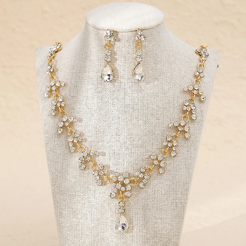 Hot Sale Fashion Teardrop Cubic Bridal Set Jewelry Bridal Wedding Jewelry Sets Necklace Earrings Set