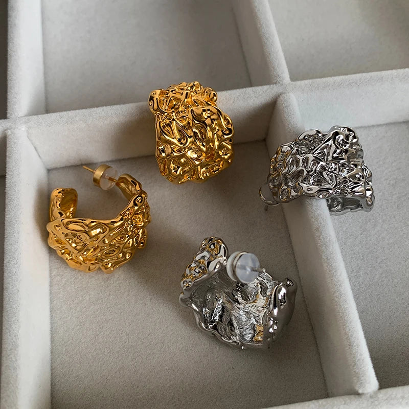 2023 New Brass Gold-plated Metal Irregular Gold C-shaped Earrings Fashion Custom Jewelry