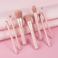 Customized Logo Pink Makeup Brushes Set 7PCS Wooden Handle Synthetic Hair Make up Brushes Set