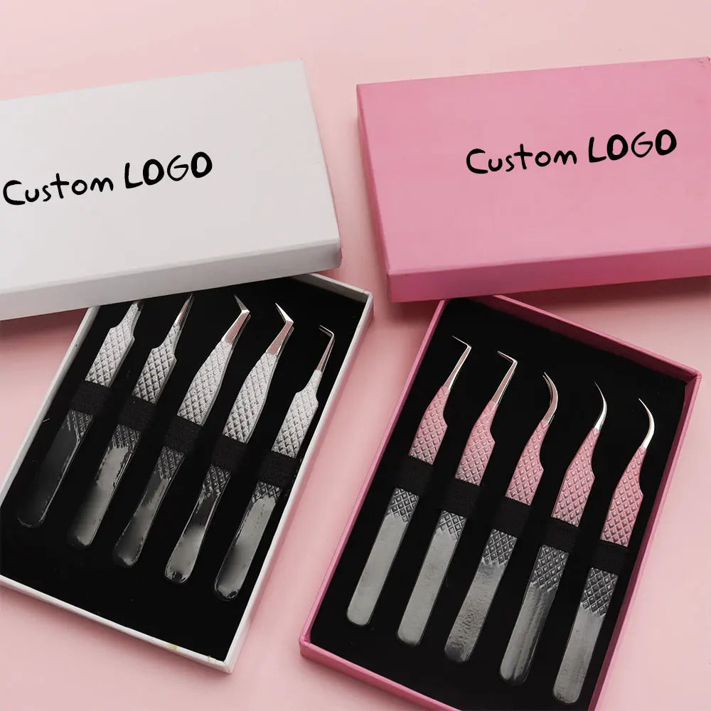 Volume Lashes Custom Lash Extension Fiber Tip 5 Pairs 45 90 Degree Tweezers Strong Hold Straight Tweezers for Eyelash Extension