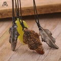 Crystal Leaf Necklace Men Gift  Reiki Chakra Healing Gemstone Carved Leaf Pendant Crafts Jewelry