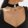 Fashion Jewelry Fabric Diamond Heart Necklace Exaggerated Rhinestone Heart Shaped Gold Choker Necklaces for Women