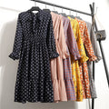 Wholesale Multi Patterns Women Casual  Vintage Floral Printed Chiffon Shirt Dress Long Sleeve Bow Midi Dress Casual Dress