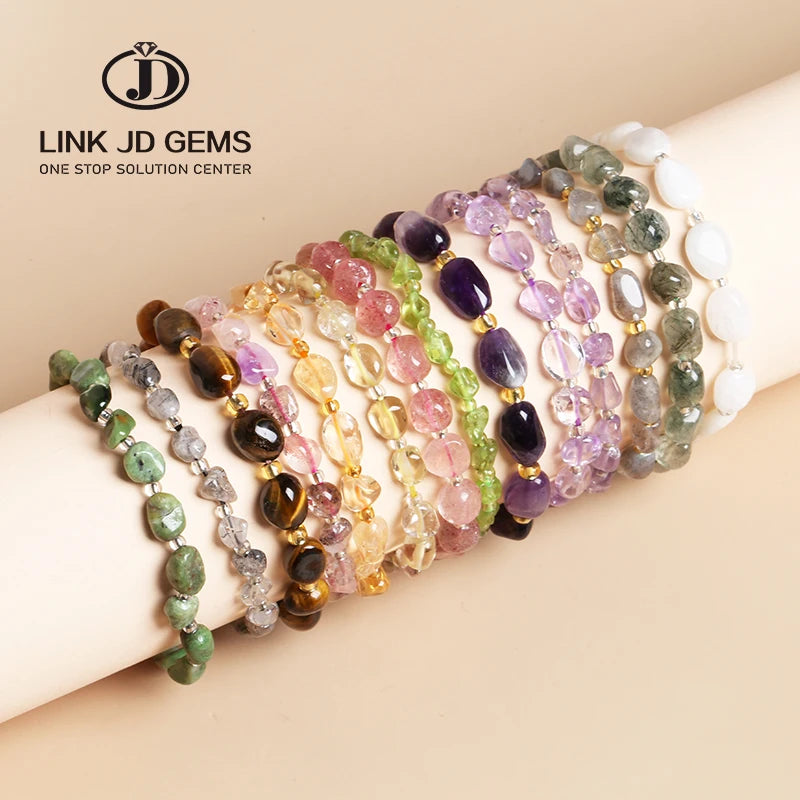 JD GEMS Wholesale Multicolor Irregular Gravel Natural Stone Bracelet Stretch Beads Amethyst Rose Crystal Quartz  Bracelets