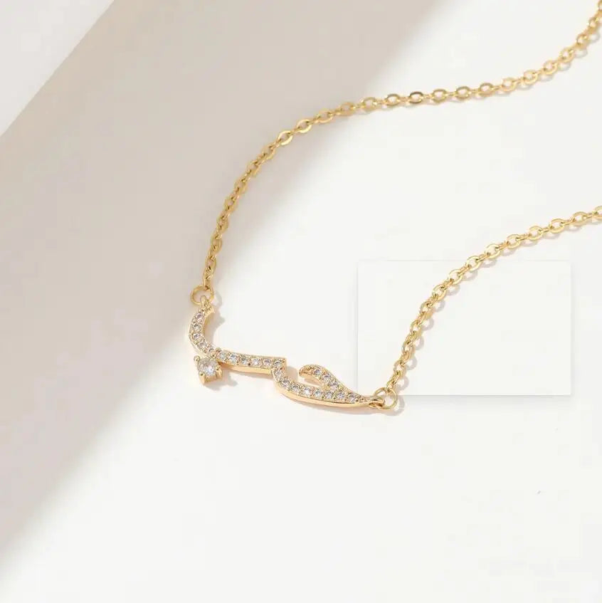 Inspire Jewelry Custom Name Muslim Arabic Letter Necklace Jewelry Lover Word CZ Crystal Diamond Arabic Pendant Necklace Believer