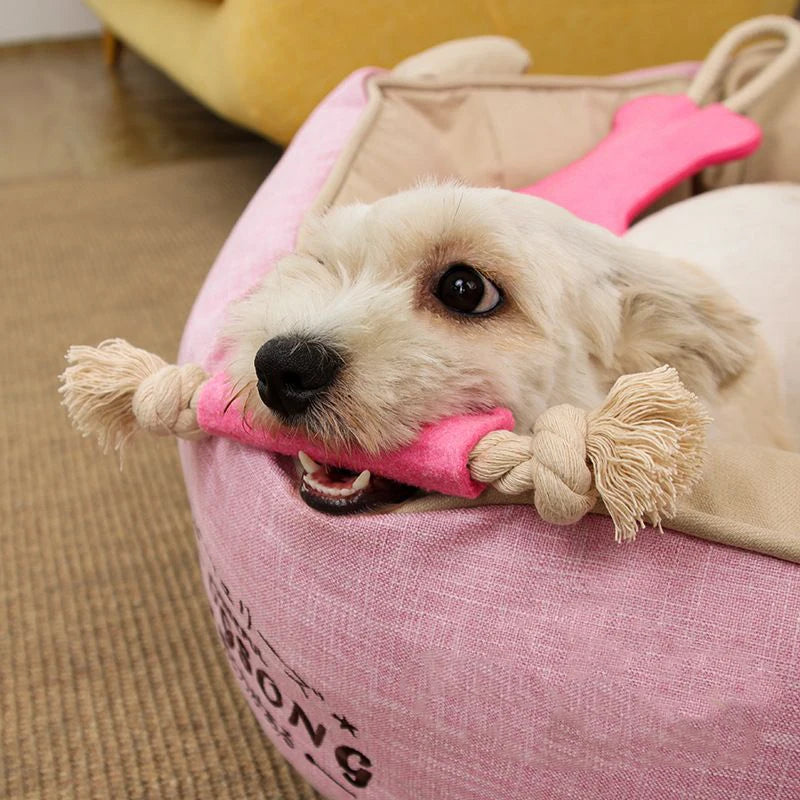 Handmade Felt Dog Bone Toy  Pets Bite Toys Braided Rope Chewing Toy for Dogs