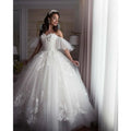 Princess Ball Gown Wedding Dresses Off Shoulder Lace up Back Sweep Train Appliques Beads Chapel Garden Bridal Gowns Vestidos De