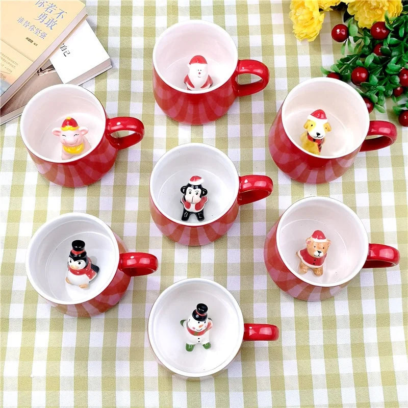 2023 Creative Customized Promotion 3d Santa Claus Reindeer Ceramic Christmas Gift Mug Vintage Cute Bulk Christmas Coffee Mugs