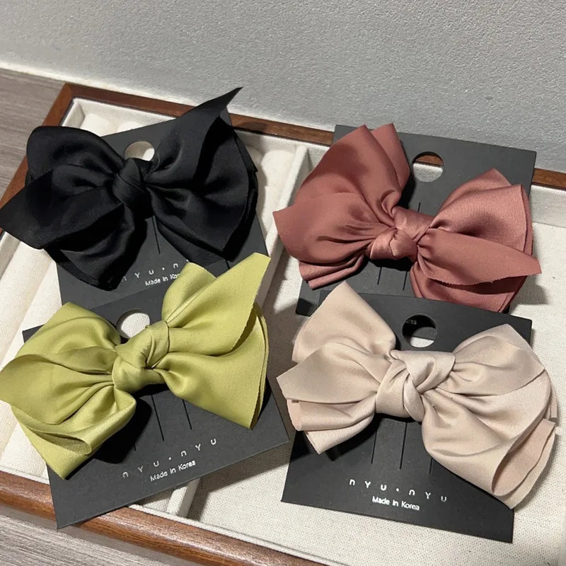 ShanHai New High Quality Fashion Bow Spring Clip Women's Three Layer Satin Solid Color Bow Hair Clip Headpiece