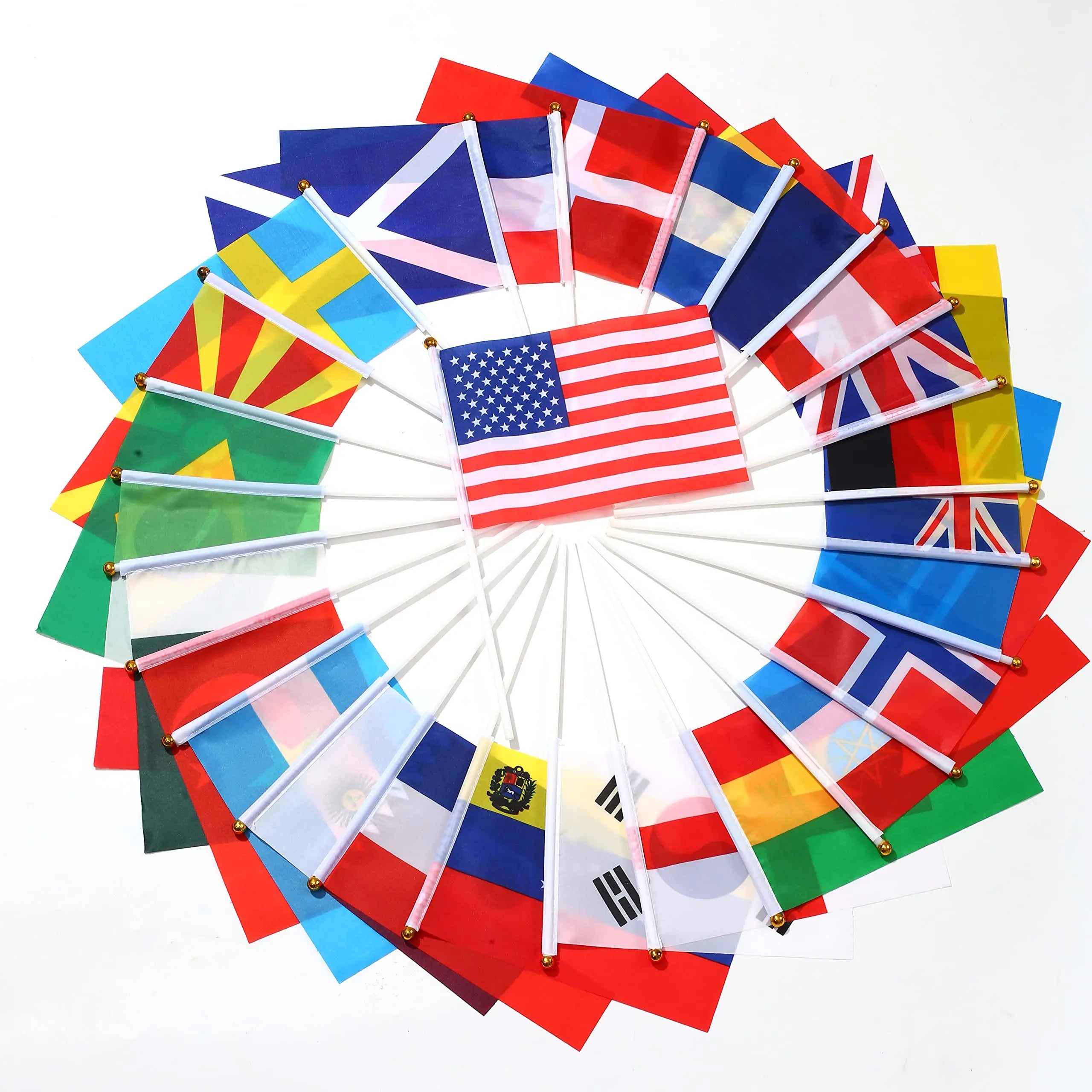 Flagnshow Hand Waving Flag with Pole 100% Polyester Any Country Hand Waving Flags