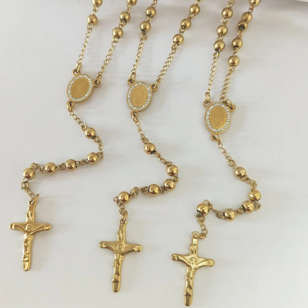 Religious Christian Catholic Stainless Steel Jewelry Rosary Beads Jesus Crucifix Cross Virgin Mary Chain Prayer Rosary Necklaces
