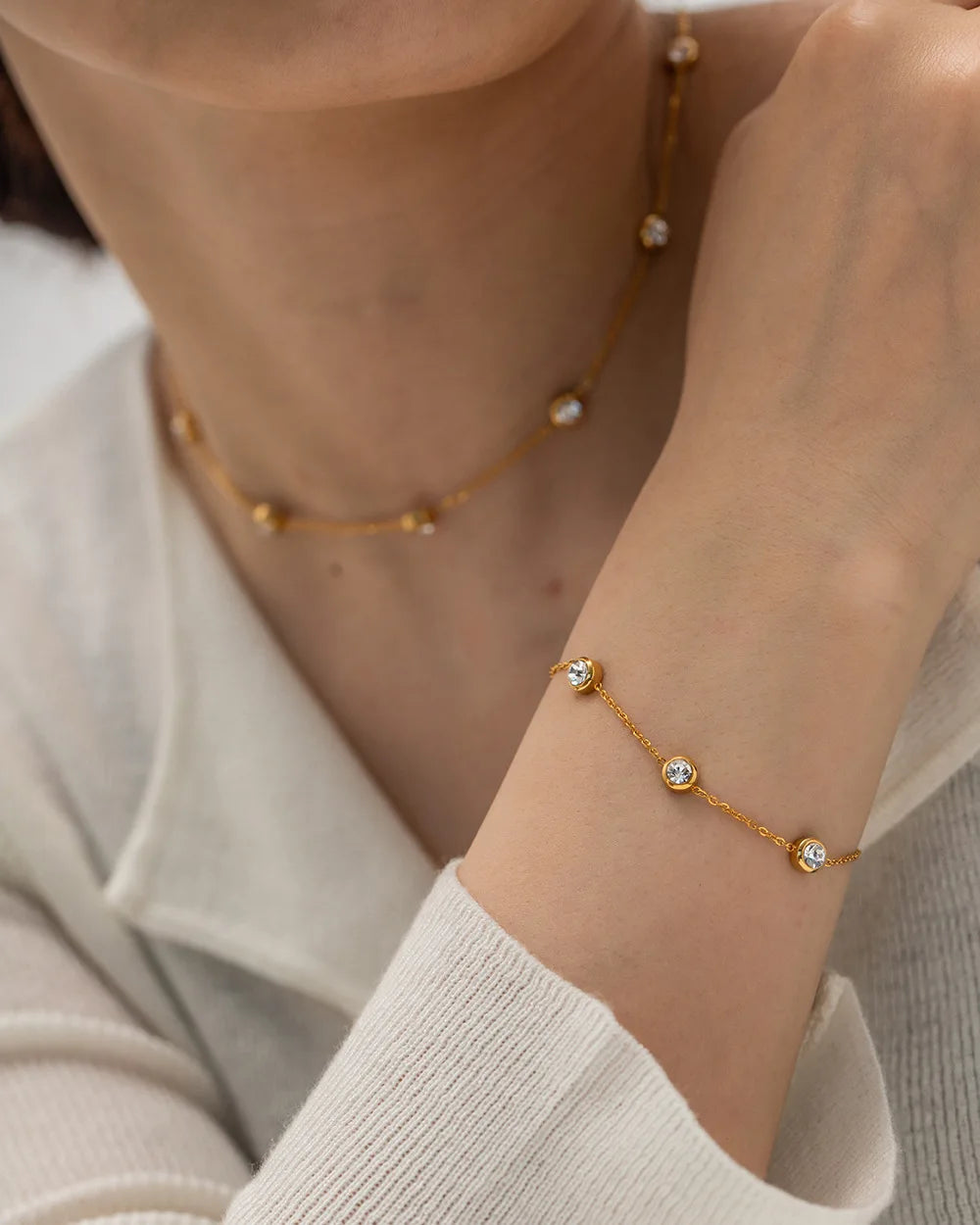 MICCI Wholesale New Trendy Stainless Steel 18K Gold Plated Zircon Fashion Jewelry Bracelets Necklace Jewellery for Women