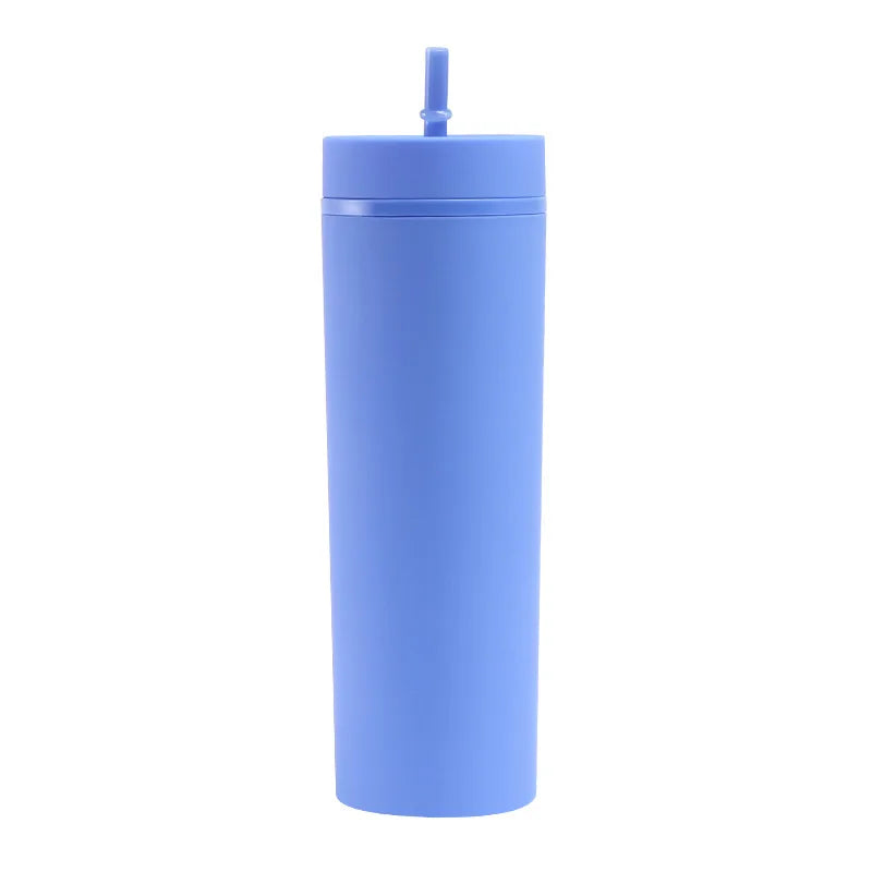 16oz 480ml Custom Plastic Wholesale Plain Matte Colored AS Skinny Straight Tumblers Cups With Lid and Straw