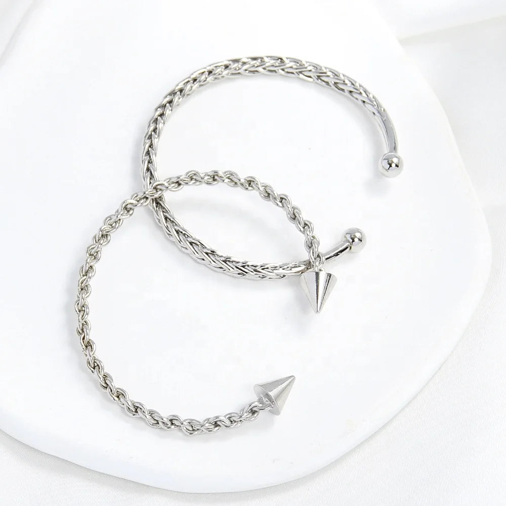 New Simple Casual Guangdong Plating Fashion Women Metal Bangle Open Cuff Triangle Alloy Nail Ball Bracelet Bangle