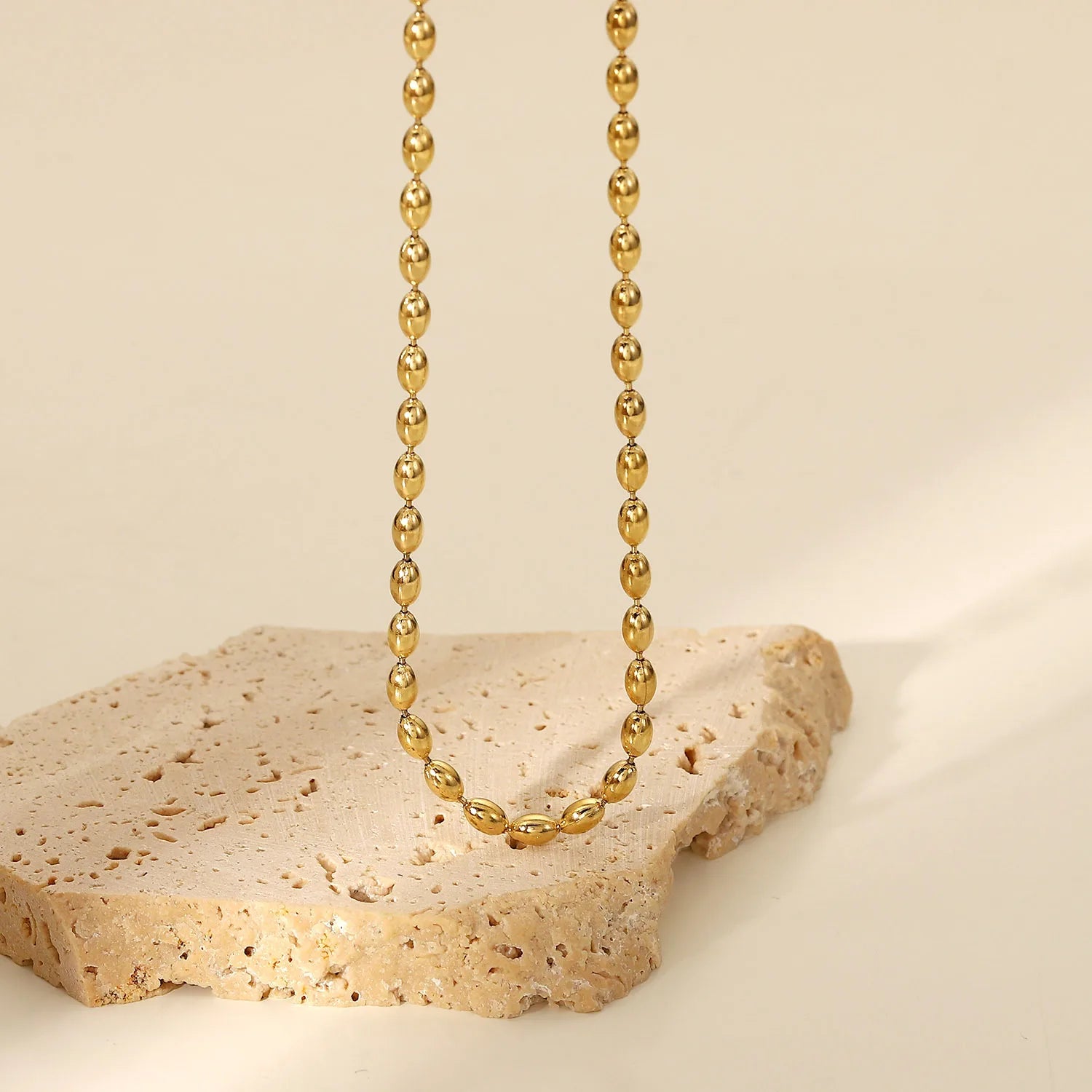 New 14K Gold Plated Stainless Steel Trendy Wedding Party Gift Bead Choker Necklace with Link Chain
