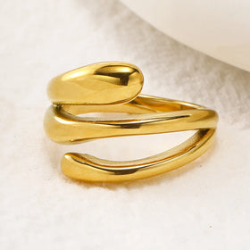 Minimalist Tarnish Free Jewelry 18k Gold Plated Ring Waterproof Stainless Steel Multi Layered Line Geometric Ring for Women