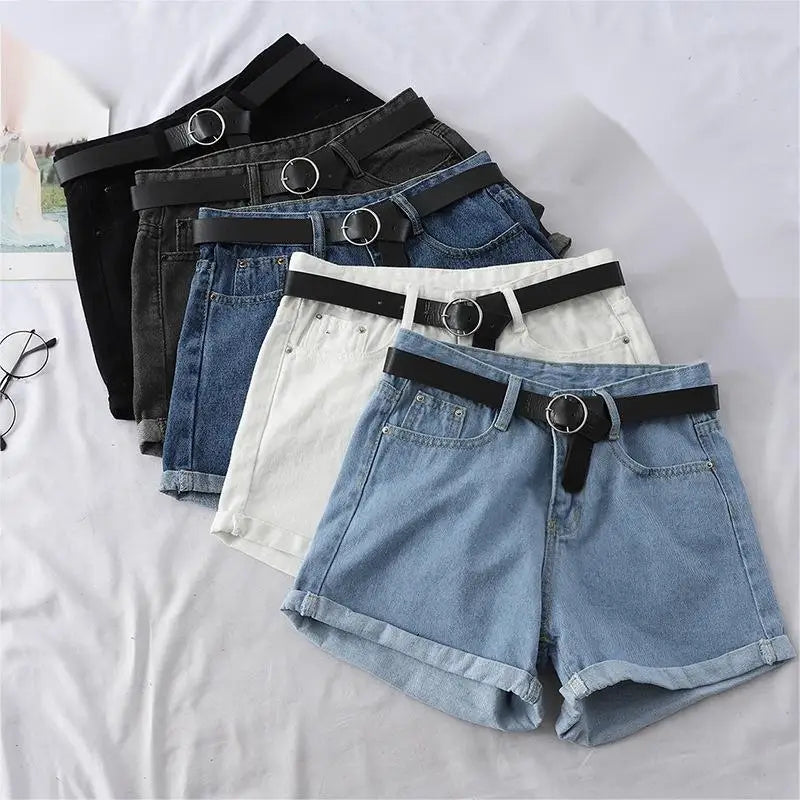 S-2XL High Waist Denim Shorts Spring/Summer New Loose and Slim Wide Leg Pants Curled A-line Hot Pants