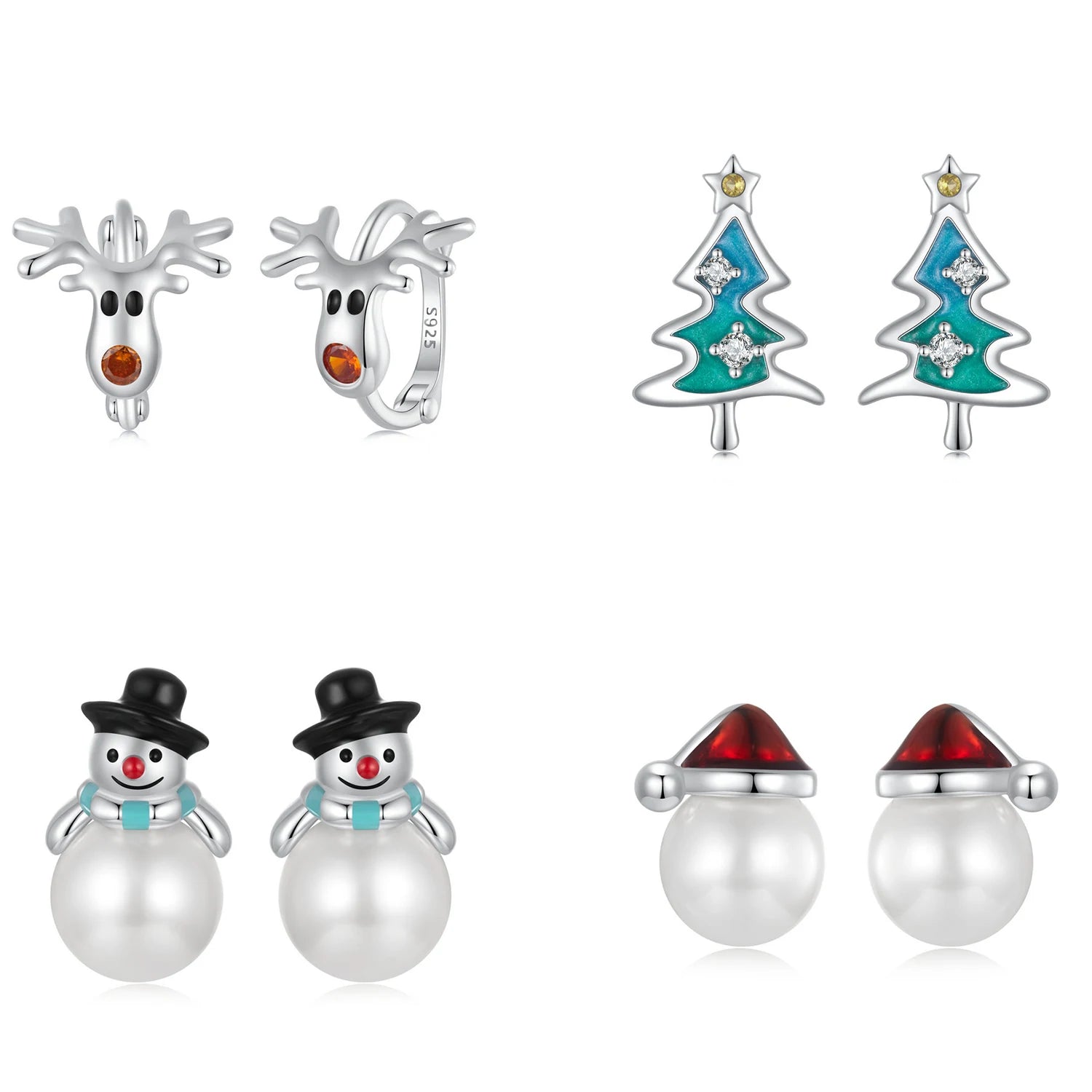925 Sterling Silver Classic Christmas Tree Stud Earrings for Women Rhodium Plated Enamel Fine S925 Jewelry for Anniversary Gift
