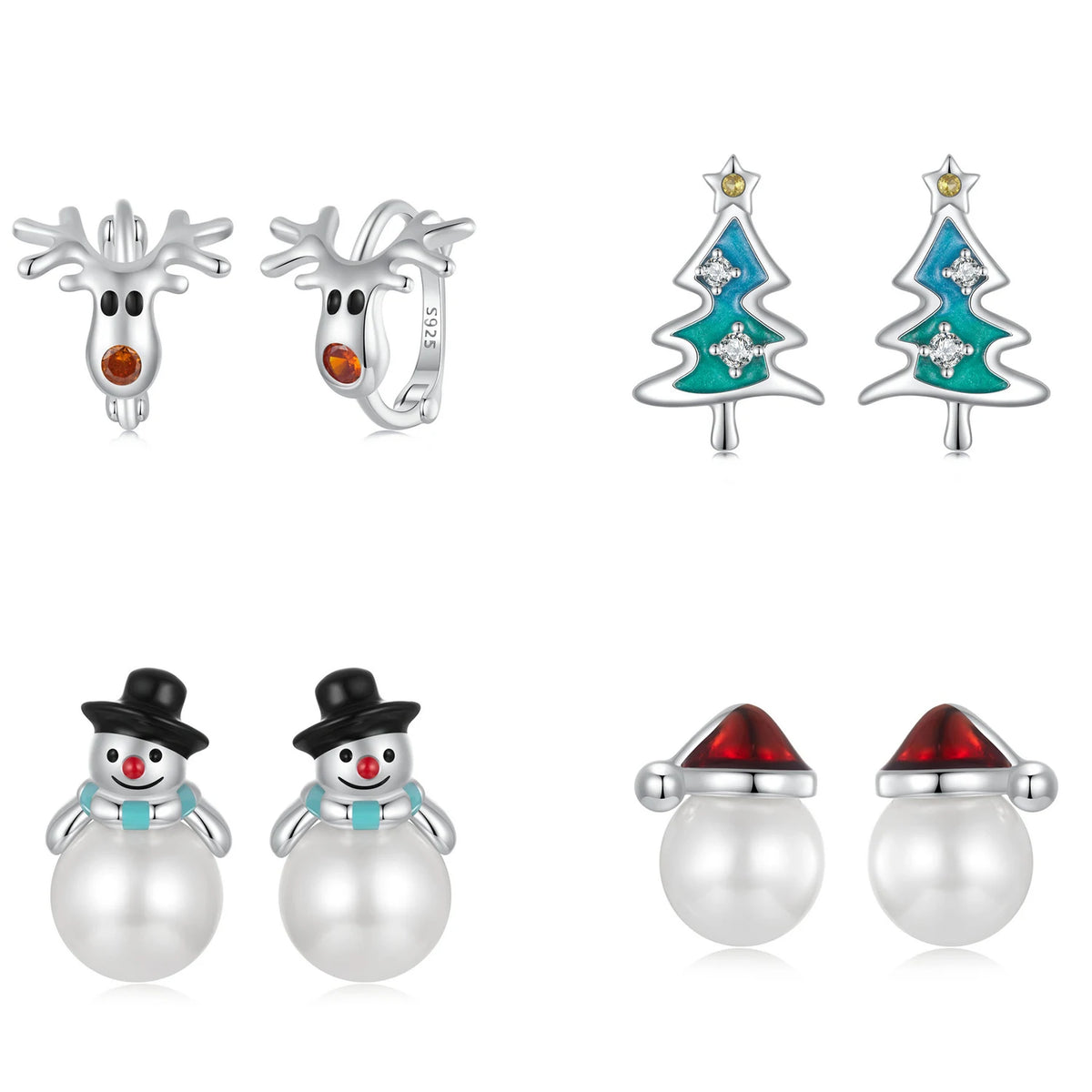 925 Sterling Silver Classic Christmas Tree Stud Earrings for Women Rhodium Plated Enamel Fine S925 Jewelry for Anniversary Gift MegaBDM
