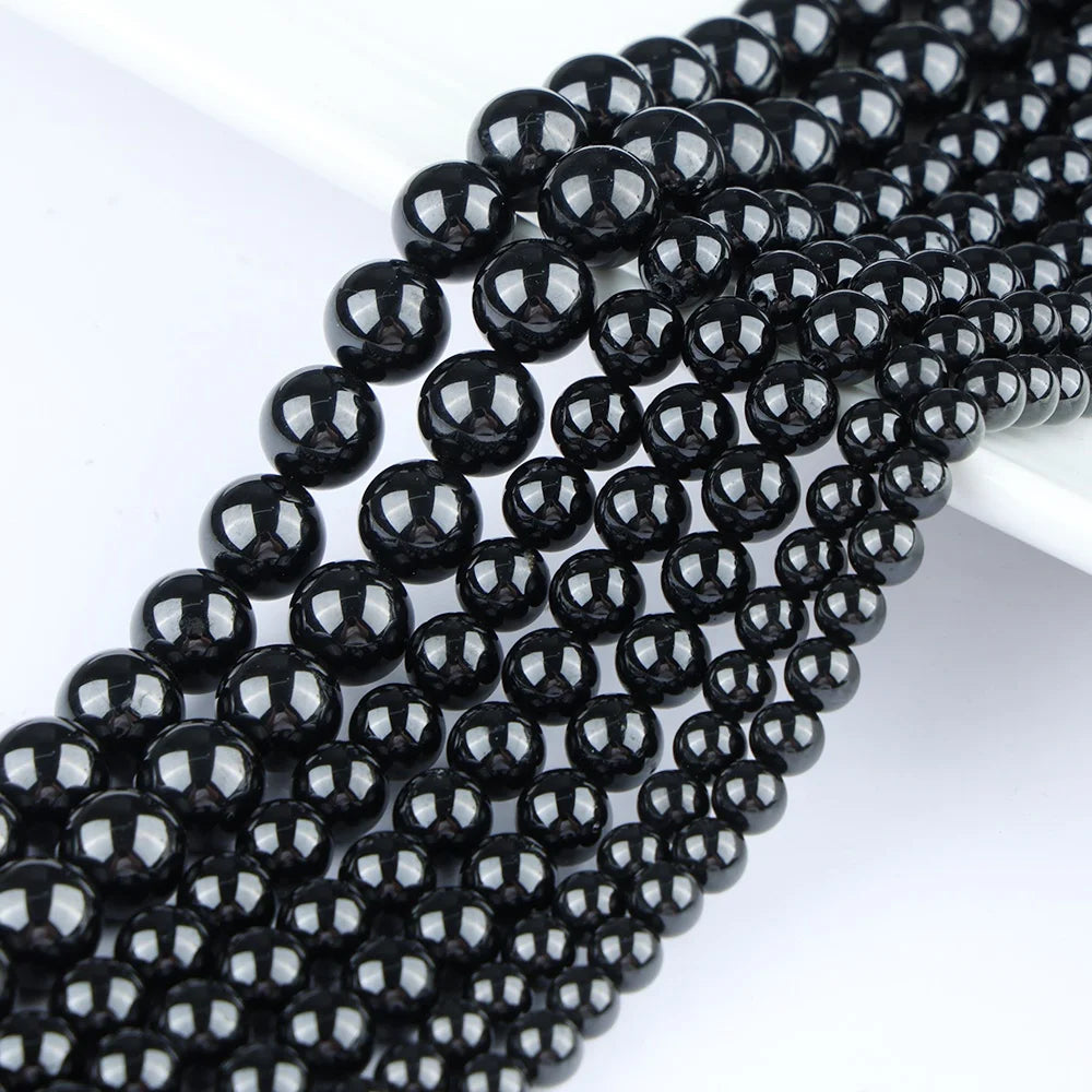 JSES Wholesale A+ Natural Black Spinel Loose Beads for Jewelry Making Bracelet Necklace 4 6 8mm Stones Beads DIY Accessories