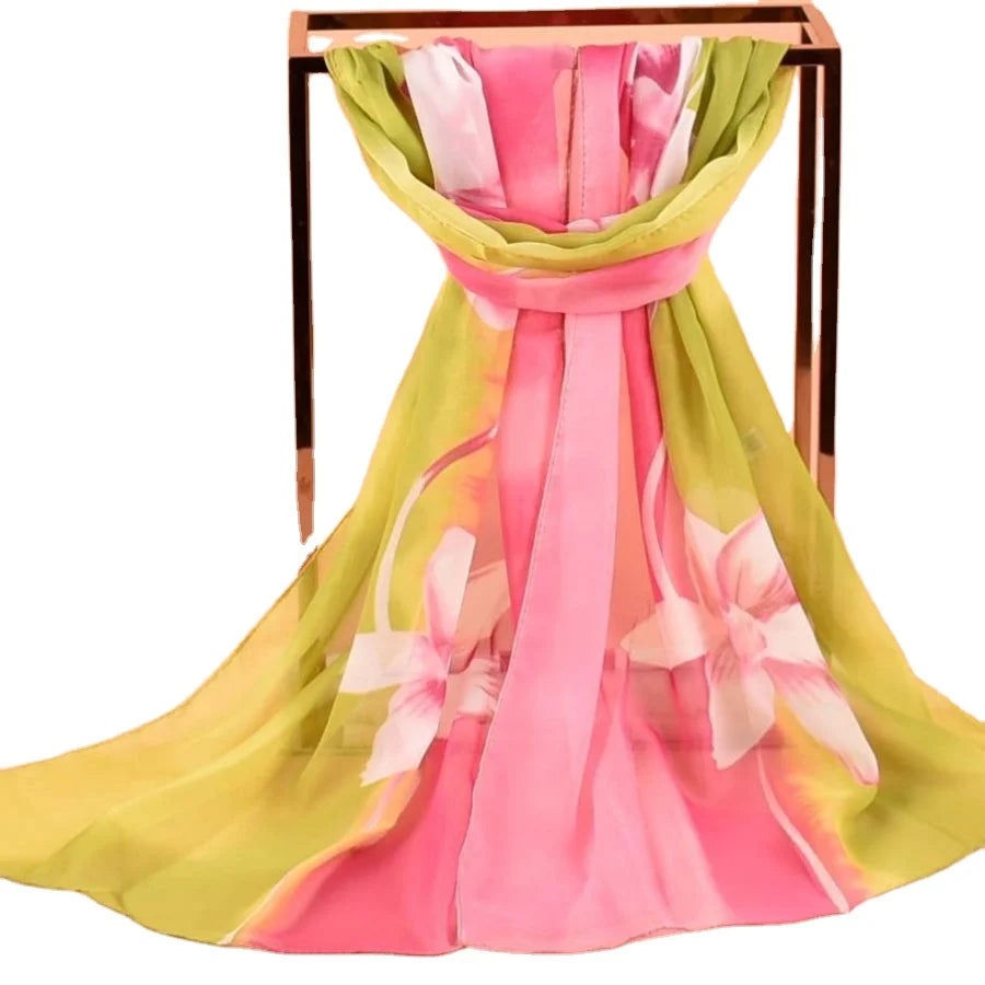 New Spring and Summer Fashionable Flowers Printed Version Thin Hijab 150*50cm Chiffon Scarf Malaysia Style Versatile Shawl