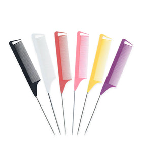 9 Color Fine-Tooth Plastic Handle Salon Heat Resistant Steel Teeth Antistatic Custom Logo Rat Tail Comb Commercial Use