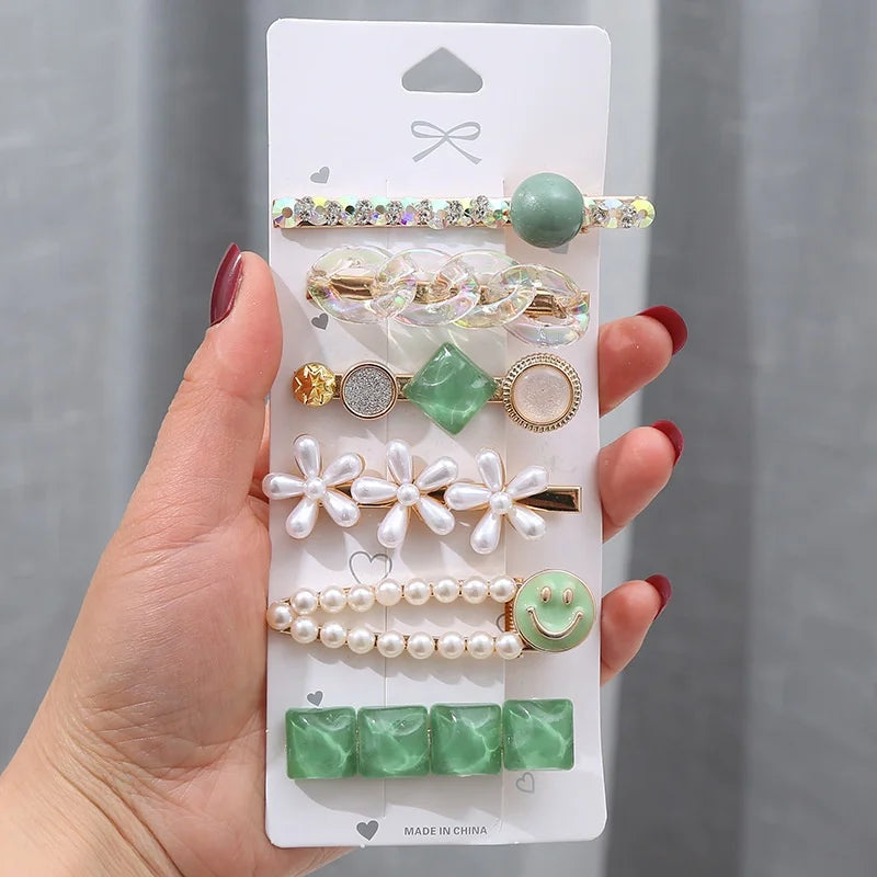 Trendy Cute Bear Pearl Hairpin Hair Clip Set Rhinestone Barrette