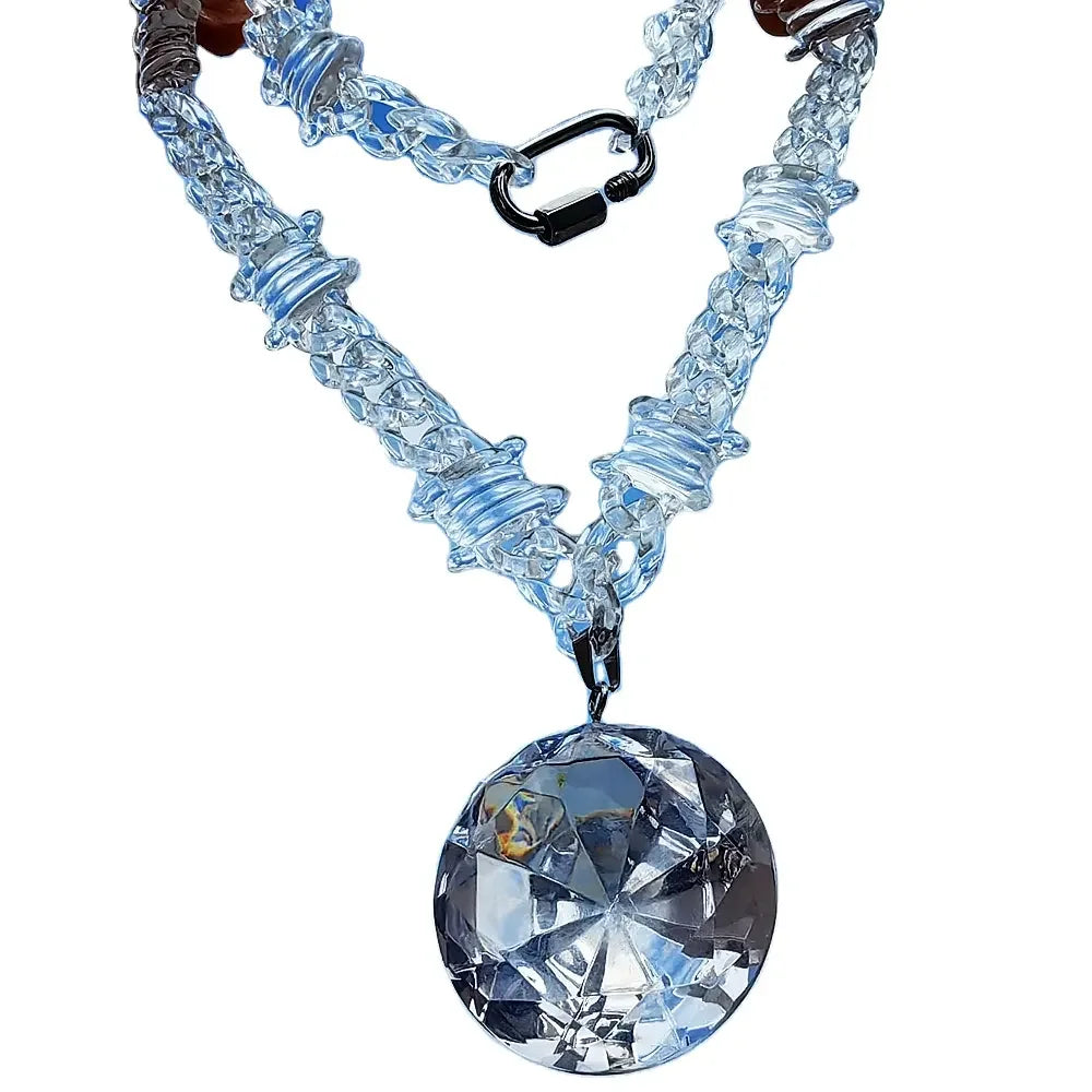 Oversized 2024 Fashion Men Jewelry Barbed Chain Transparent Resin Crystal Diamond Pendant Necklace Acrylic Necklace for Women