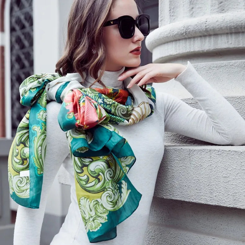 Fashion Mulberry Silk Travel Scarf Lightweight Large Pashmina Printed Long Shawls and Wraps for Women Evening Dresses