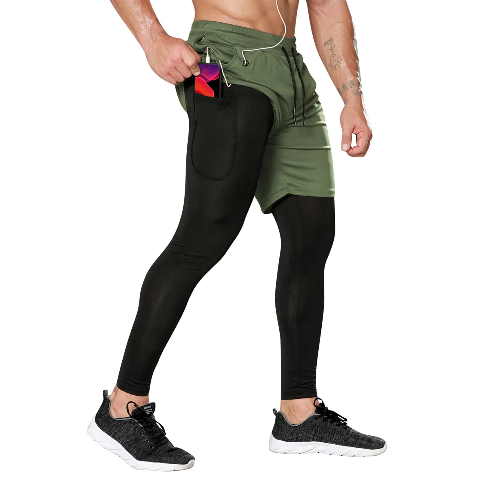2025 Men's Gym Pants New Leggings Shorts 2-in-1 with Pockets Customizable Logo Plus Size Fast Dry Gym Workout Jogging Bottoms