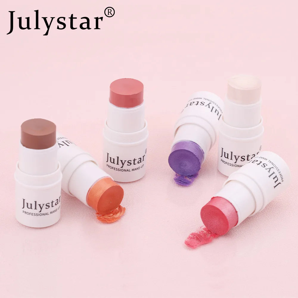 Julystar 6 Colors Chemical Matte Finish Facial Blusher Stick Highlighter for Deep/Light Skin Tones J1