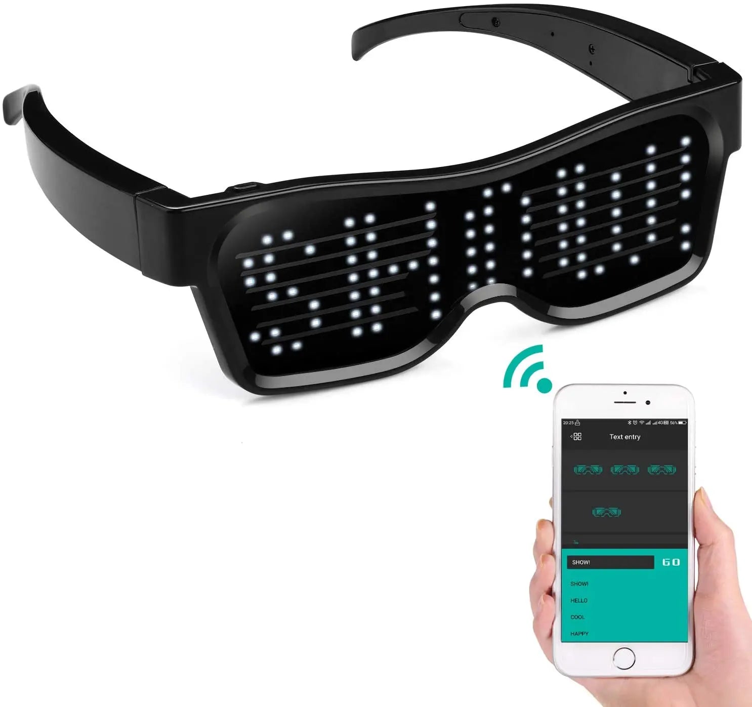 Programmable Scrolling Text Led GlassesUSB Rechargeable App Controlled Blue Tooth Connect Led Glasses