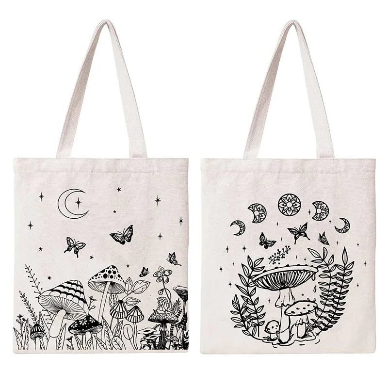 Custom Logo Eco-Friendly Cotton Tote Bags Full-Color Printed Reusable Canvas Shopping Shoulder Closure Wholesale