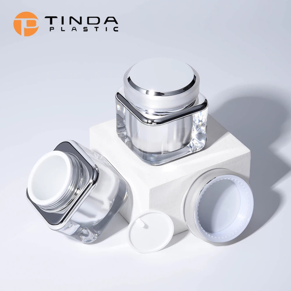 Wholesale Empty 50g Square Double Wall Gold Screw Top Plastic Acrylic Jar for Skin Care Lotion and Face Cream Containers
